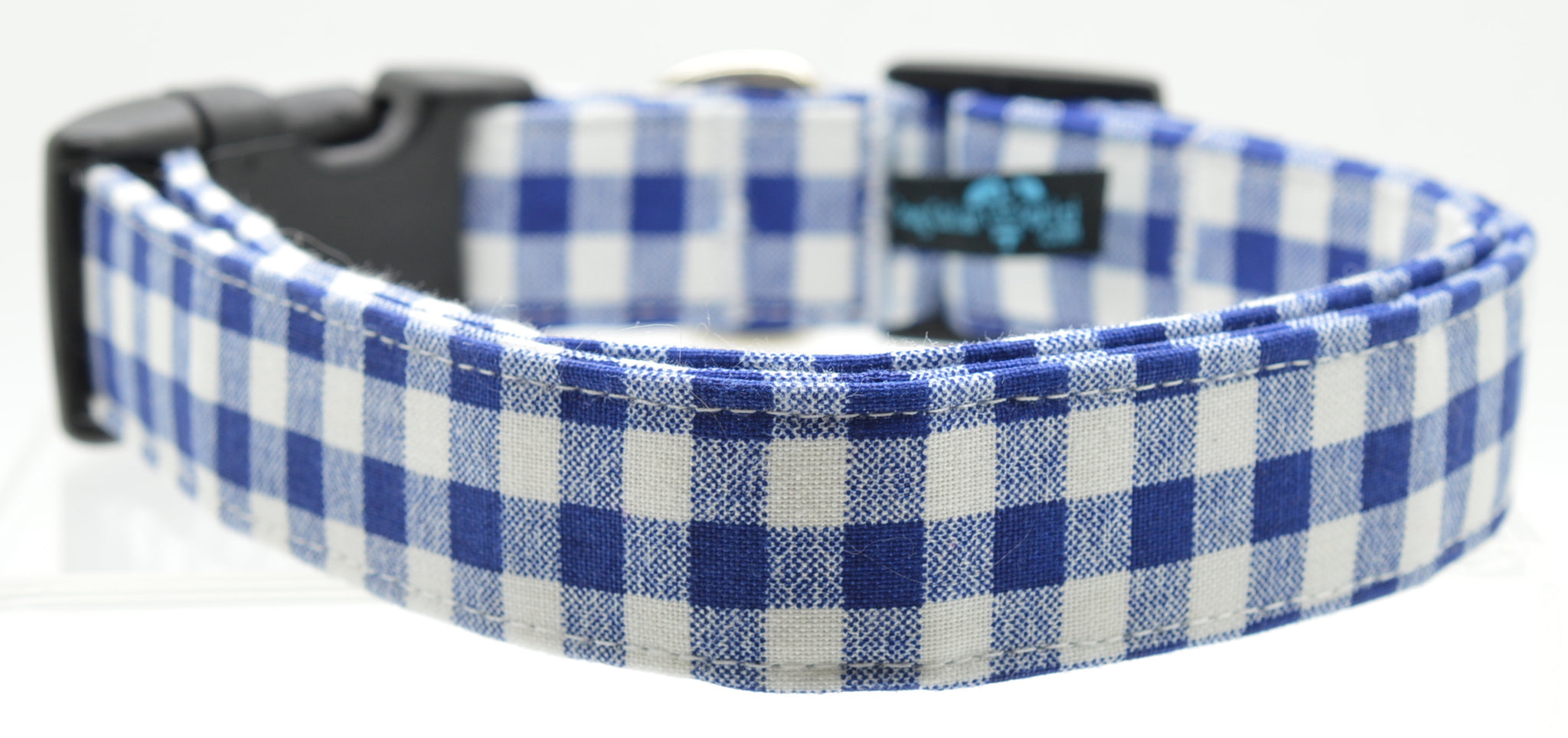 Blue gingham dog collar best sale